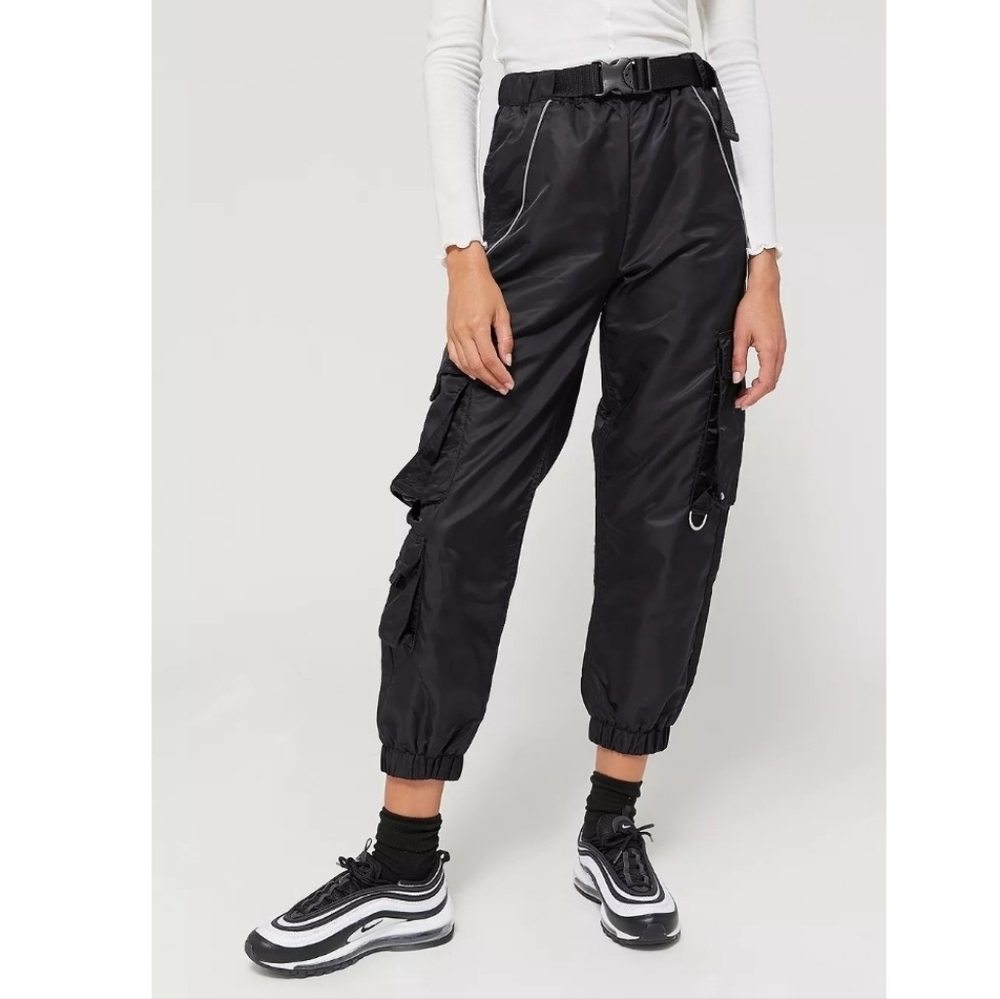 Urban Outfitters Katya Nylon Buckle Utility Trousers in Black Size M